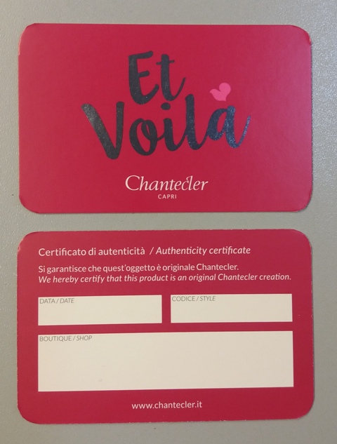 CHANTECLER  Сертификаты  Et Voila  розовая карточка