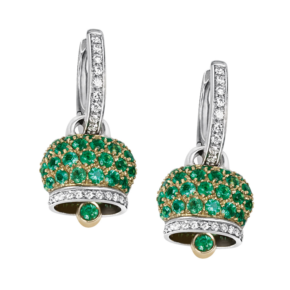 24625 Campanella small earrings in gold, dia and emeralds pave