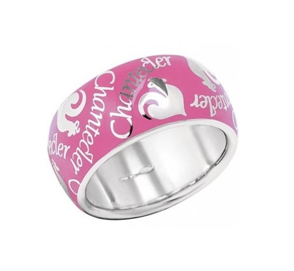 32309 Silver band ring with  pink enamel (13)