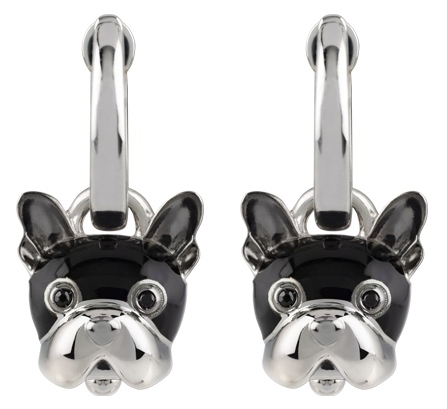 38584 Campanella Dog  earrings in silver & black enamel