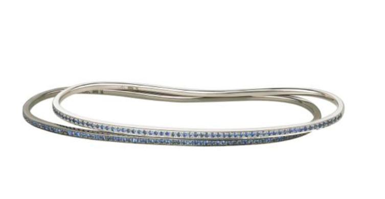 B0961 1LINE Hand Bracelet White Gold 9K Blue Sapphires 1.2  Size M