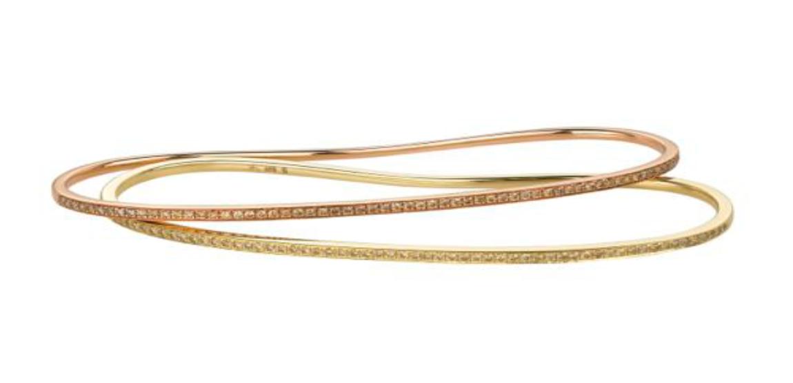 B0961 1LINE Hand Bracelet Yellow Gold 9K, Brown Diamonds 1.2  Size S