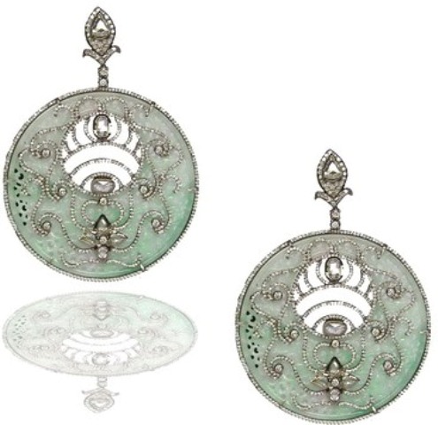E 4417 Earrings JADE & DIAMONDS