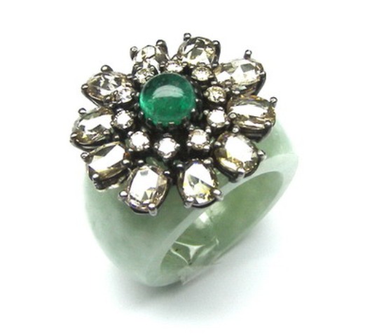 R 319  Ring Green  Jade Rose Cut