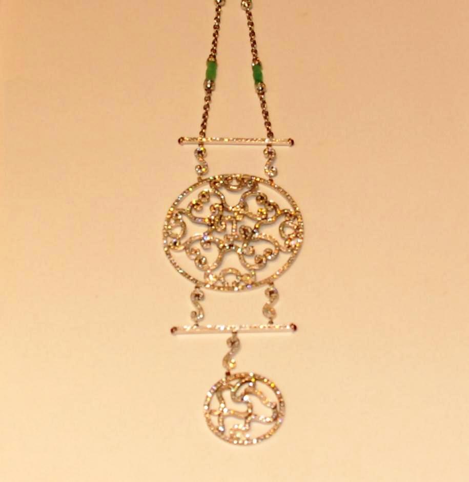 90608810 LADIES DOUBLE DIA JADE DROP PENDANT W/G METAL