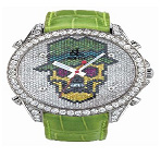 90710733 Five Time Zone Watch 47mm Stanless Steel Case Pave Multicolor Dia DIAL of Skull  with Hat