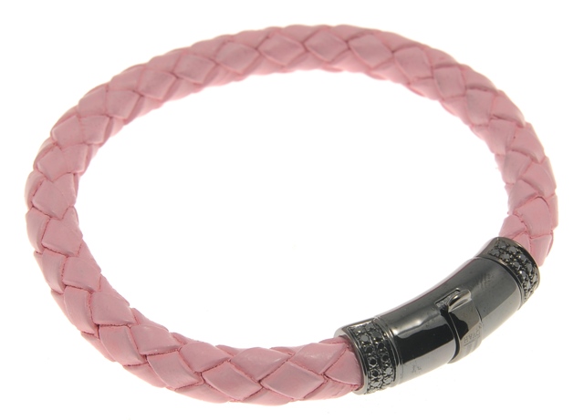 B10951A29FD 7.00 Pink Leather Bracelet with Black Dia Black Claps