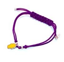 DHBR14 Sterling Silver Hamsa Charm Bracelet- Purple Cord & Yellow Charm