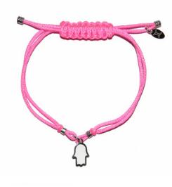DHBR16 Sterling Silver Hamsa Charm Bracelet- Pink Cord & White Charm