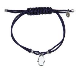 DHBR18 Sterling Silver Hamsa Charm Bracelet- Dark Blue Cord & White Charm