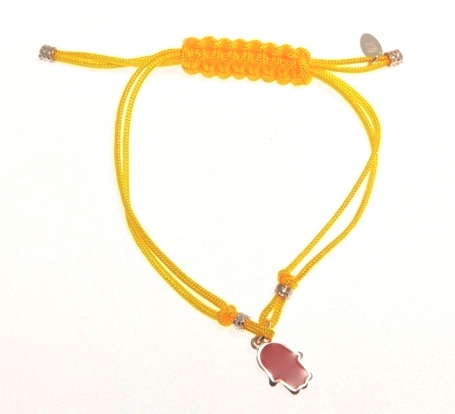 DHBR19 Sterling Silver Hamsa Charm Bracelet- Yellow Cord & Purple Charm