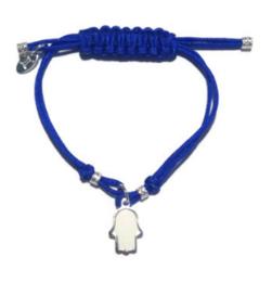 DHBR25 Sterling Silver Hamsa Charm Bracelet-  Cobalt Blue Cord & White Charm