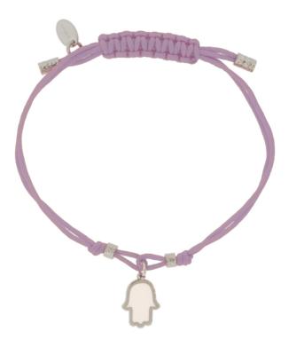 DHBR27  Sterling Silver Hamsa Charm Bracelet- Lavender Cord & White Charm
