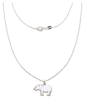 DHNE1 Sterling Silver Necklace with White Elephant Pendant 16.5 inch