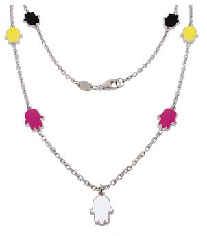 DHNE5 Necklace HAMSA white-black-yellow-crimson