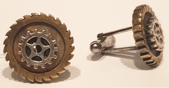 A10-5548 Two-Tone Gear Cufflinfs gold plated 14K