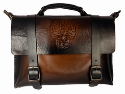 A90-1017 Leather Satchel w/DOTD Skull Design