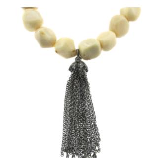 BBB-913WC-504 White Coral Beads Bracelet/Tassel WG/BK RH/Dia 0.12ct/Irregular White Coral Beads