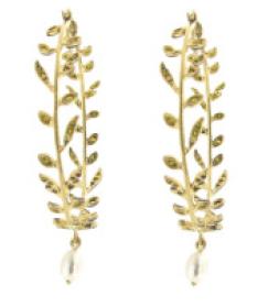 HHH-422KP-013 Medium Shelley"s vine hoops/YG/Partial Blk Rhod/MultiD1.10ct/2White keshi pearls 43mm