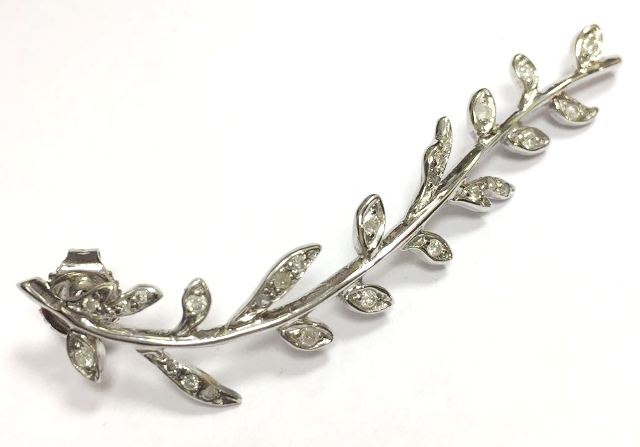 HHH-425BR-515 LEFT EAR SHELLEY'S VINE EARCUFF EARRING 50mm WG/BLACK RHODIUMED/GRAY DIAMONDS.21CTS