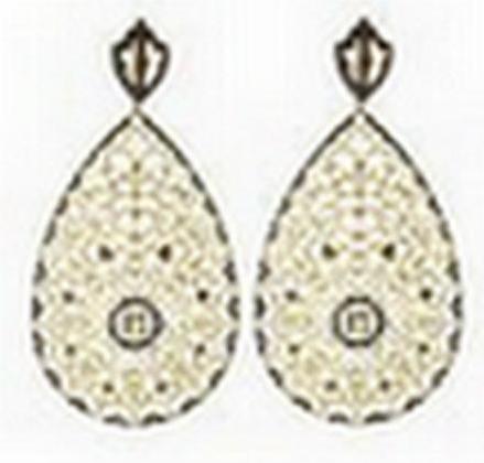 SOH-378BR-013  X-LRG TEARSHAPED LACY EARRINGS/SHIELD OMEGA TOPS YG/BLACK RHODIUMED/MULTIDIAMONDS