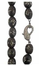 SON-83928-514  Oblong Dotted Morrocan BLK beads/Silv Chain/Pave Lob/WG/Silver Chain