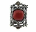 SOR-1033C-508 *QUEEN'S MALTESE CROSS RING/ROUNDED SQUARE BEZEL/8 PRI WG/BLK RHOD/ CORAL4.42CT