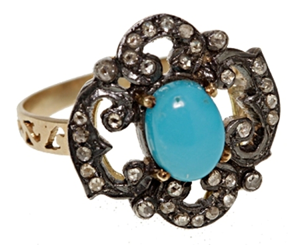 AM270 Ring Gold&Silver Dia/Turquoise