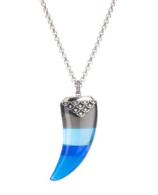 NBA106_032113 Horn Pendant - Transparent Black + Aquamarine + French Blue+ Transparent French Blue,