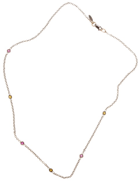 CAT003 CHAIN YELLOW SAPPHIRES AND RUBY, SIZE  42.5CMCAT003 Chain Yellow Sapphires and Ruby