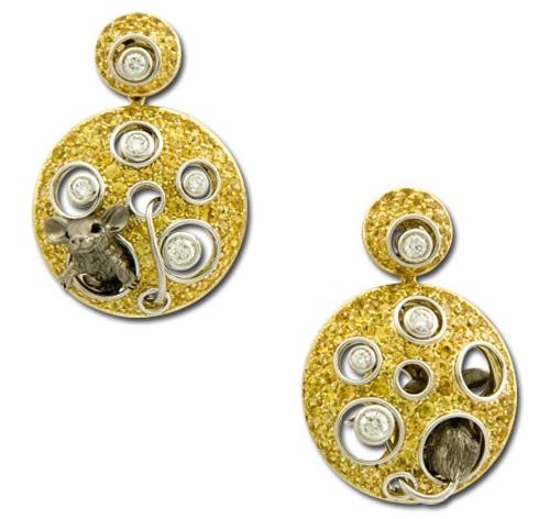 ER 5225 A05 Earrings ID 1964 Gourmet  YG, Silver, Dia and  Yellow Sapphires
