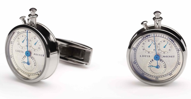 CCLM-SS99 STEEL SHINY CUFFLINKS "LOUIS MOINET" WHITE "GUILLOCHE" DIAL