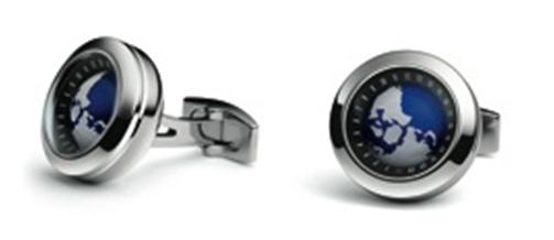 CG-SS01 Polished Steel Cufflinks "GLOBE" With Blue Dial