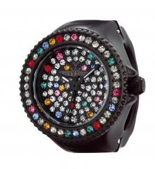 TRM01BK-L Toy Ring Only Time Colored Stones Dial & Bezel- IP Black Steel Case & Strap 19.5mm