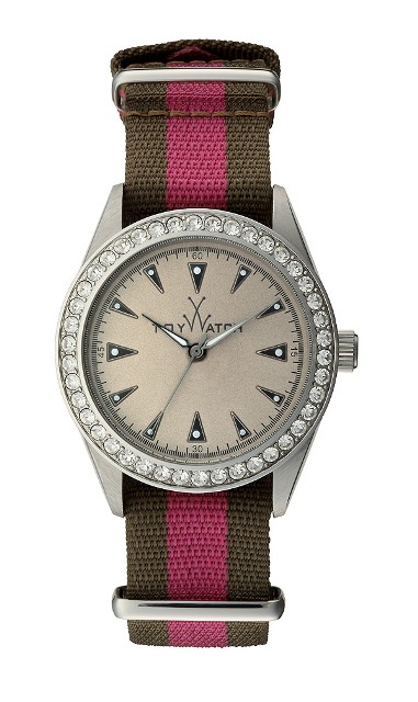 VI10SL TW Vintage Lady Warm GreyDial/White Stones/Polished Steel Case/Hunter Green-PinkShoc. Canvas