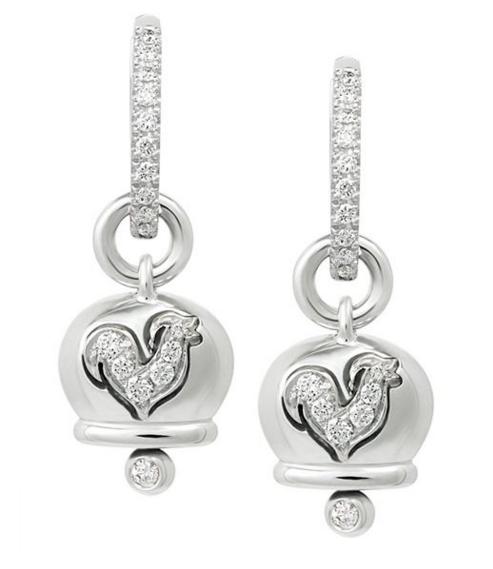 32559 Small Campanella  earrings in white gold, diamonds and diamond-paved rooster