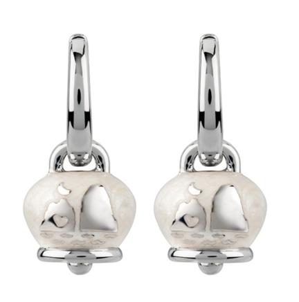 38081 Small Et Voila Campanella earrings  in silver and pearly white enamel with Faraglioni