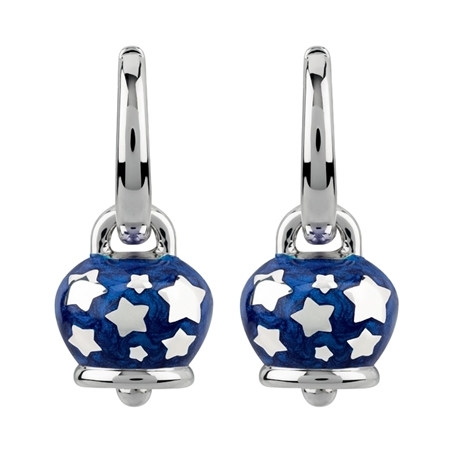 38078 Small Et Voila Campanella earrings  in silver and pearly blue enamel with stars