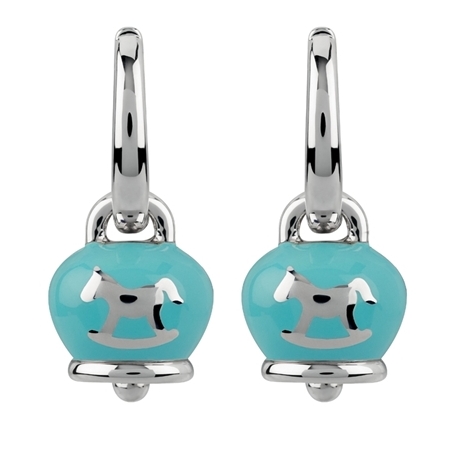 38083 Small Et Voila Campanella earrings in silver and light blue enamel wiht rocking horse