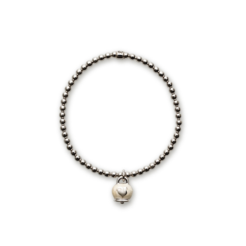 37927 Et Voila Elastic bracelet  with micro Campanella charm in silver and white enamel gent "M"