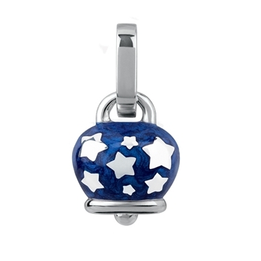 38071 Small Et Voila Campanella charm  in silver and pearly  blue enamel wiht stars