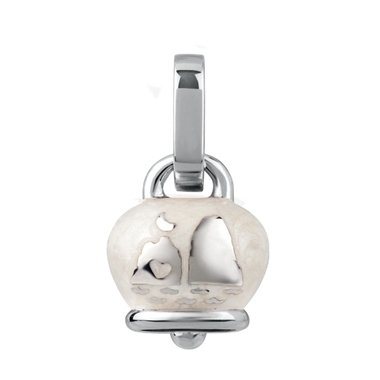38074 Small Et Voilà Campanella charm in silver and pearly white enamel with Faraglioni on the back