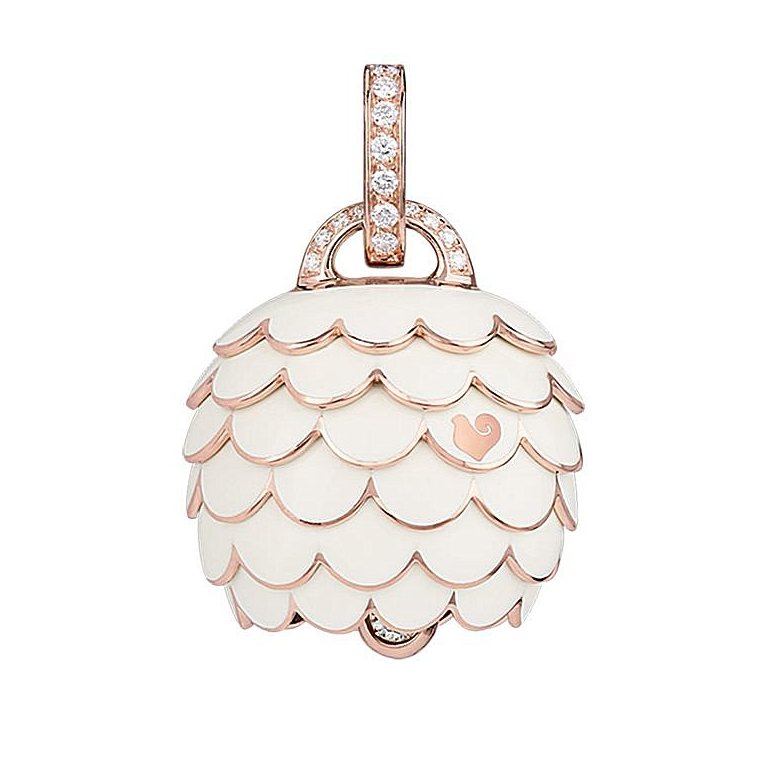 41022  Dig Paillettes Campanella charm  in pink gold, diamonds and white enamel