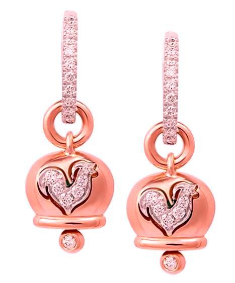 32560  "Campanella" small single earring: pink gold and diamond rooster pave
