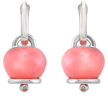 43008  Medium Et Voila Campanella earrings  Pink quartz hand-faceted resin and two diamonds