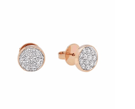 41407 Capritude Paillettes 10mm lobe earrings in 18Kt pink gold and diamonds pavé¶Oro
