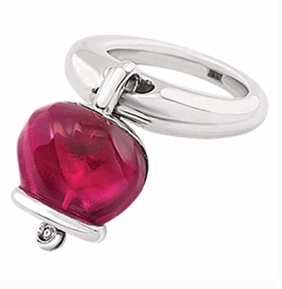 43227 Medium Et Voilà Campanella ring in silver, hand-faceted burgundy resin and one diamond