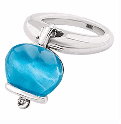43223 Medium Et Voilà Campanella ring in silver, hand-faceted blue topaz resin and one diamond