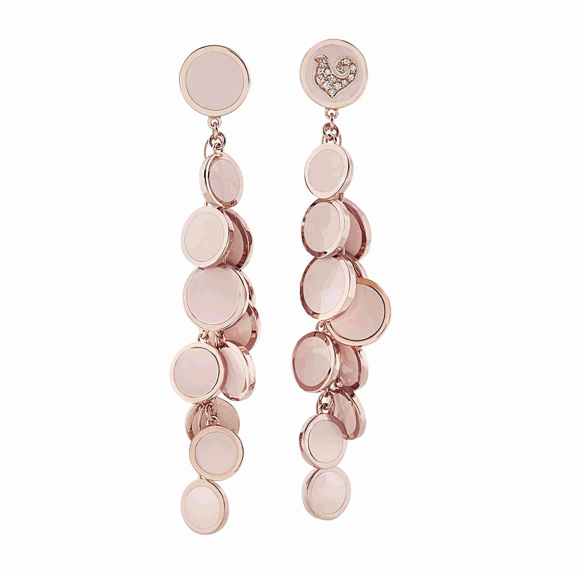 42698 Paillettes cascade earrings in 18Kt pink gold,diamonds and pink enamel