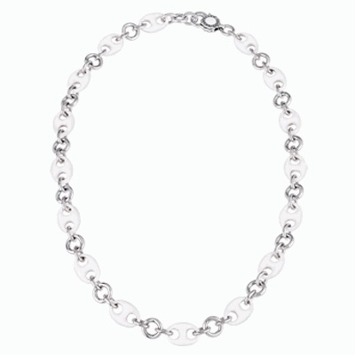 40760 Capriness 45cm marina chain necklace in silver and white enamel